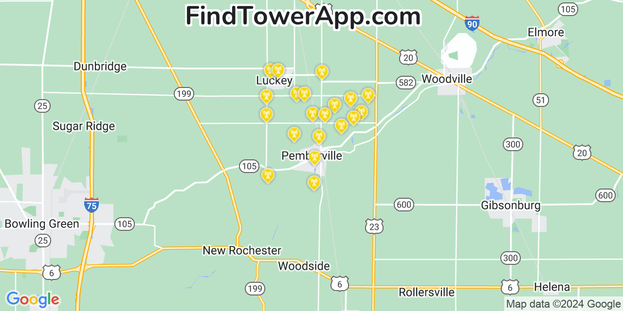 AT&T 4G/5G cell tower coverage map Pemberville, Ohio