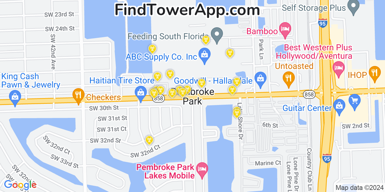 T-Mobile 4G/5G cell tower coverage map Pembroke Park, Florida