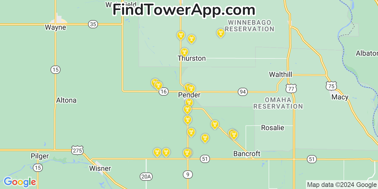 Verizon 4G/5G cell tower coverage map Pender, Nebraska