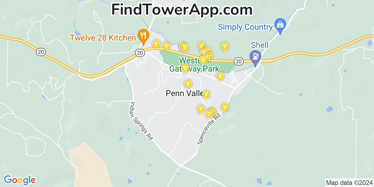 AT&T 4G/5G cell tower coverage map Penn Valley, California