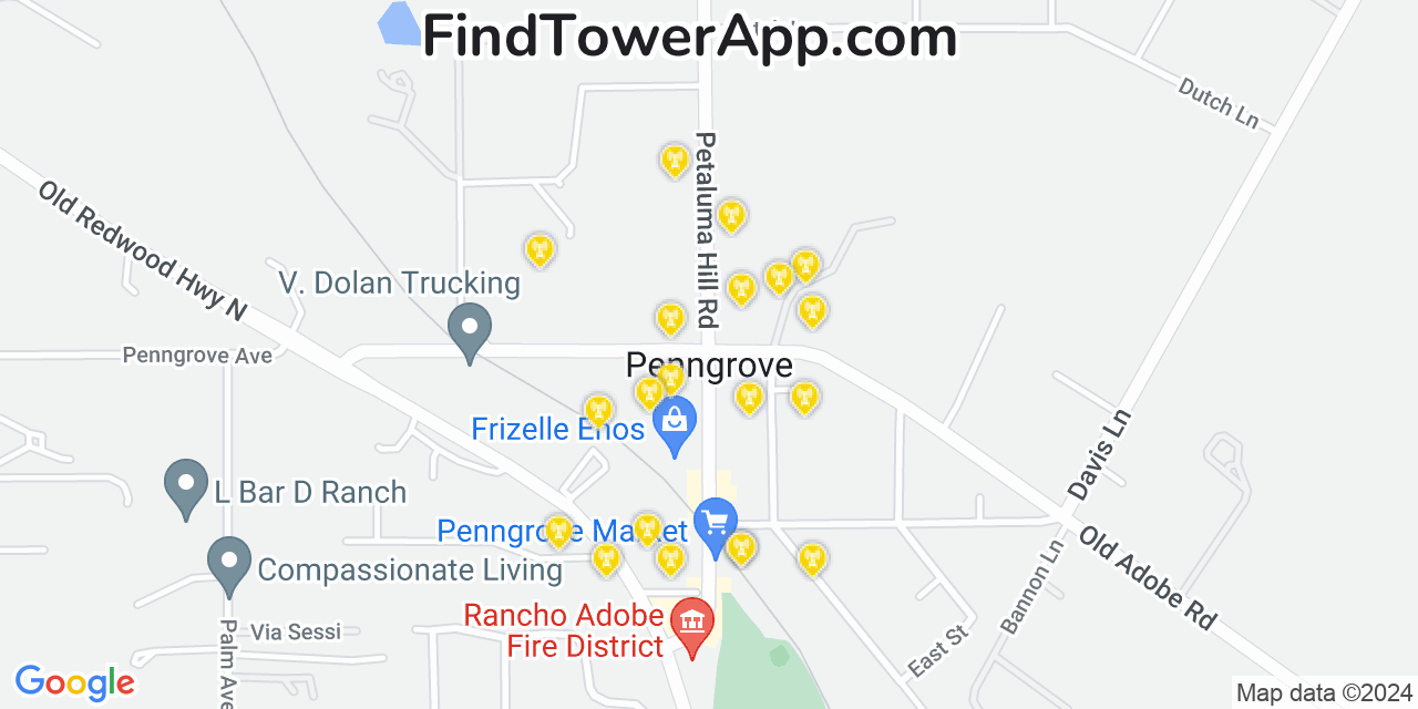 AT&T 4G/5G cell tower coverage map Penngrove, California