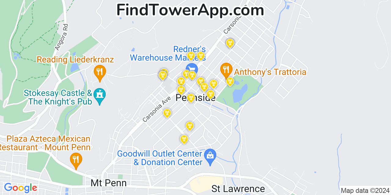 T-Mobile 4G/5G cell tower coverage map Pennside, Pennsylvania