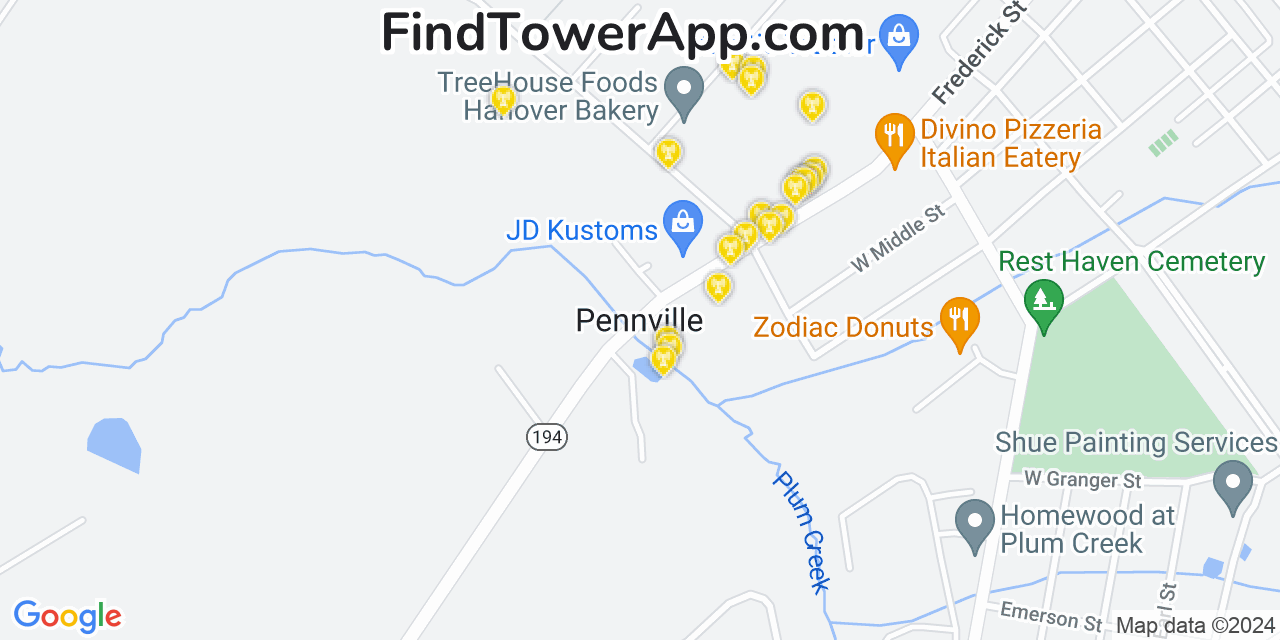 AT&T 4G/5G cell tower coverage map Pennville, Pennsylvania