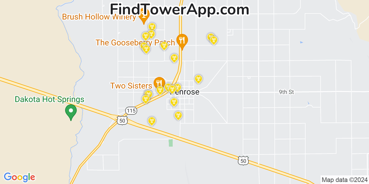 AT&T 4G/5G cell tower coverage map Penrose, Colorado