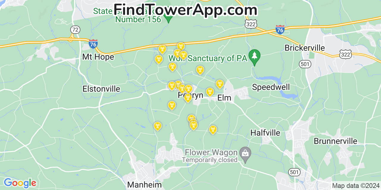 AT&T 4G/5G cell tower coverage map Penryn, Pennsylvania