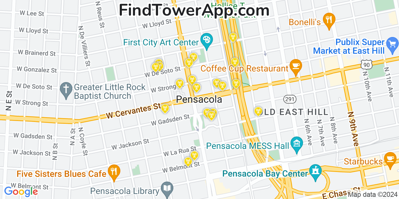 Verizon 4G/5G cell tower coverage map Pensacola, Florida