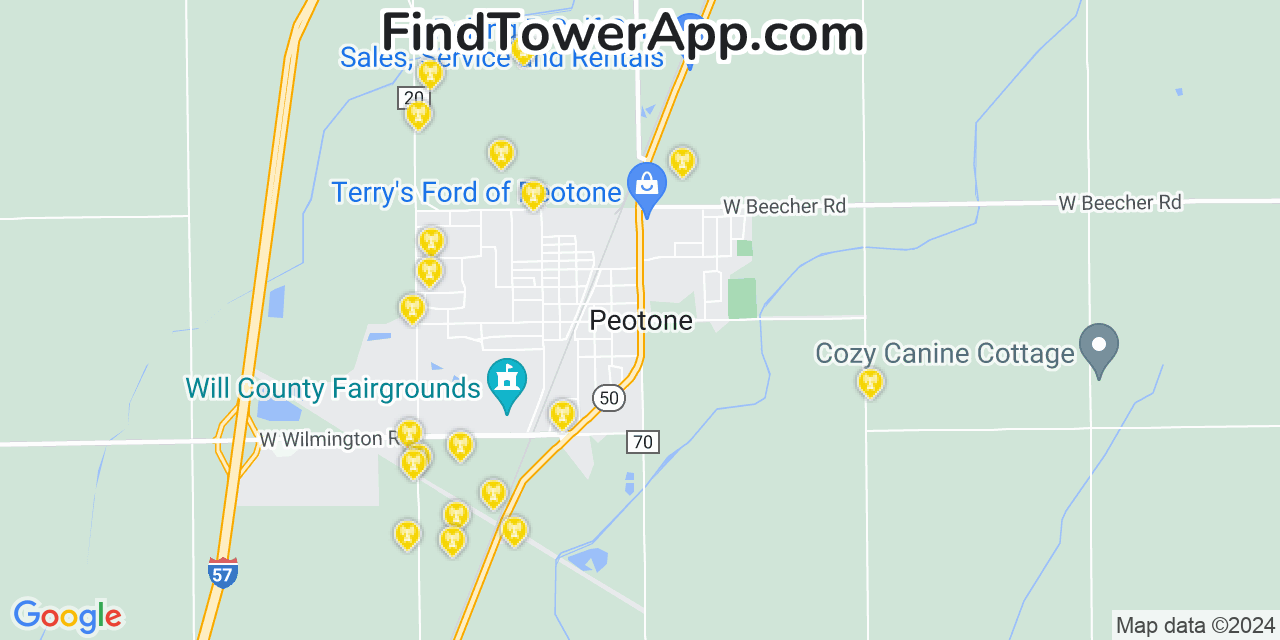 T-Mobile 4G/5G cell tower coverage map Peotone, Illinois