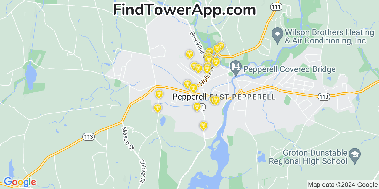 Verizon 4G/5G cell tower coverage map Pepperell, Massachusetts