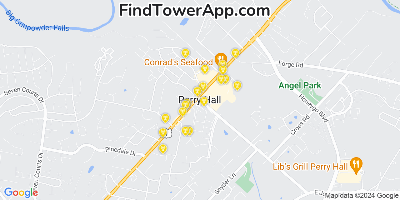 AT&T 4G/5G cell tower coverage map Perry Hall, Maryland