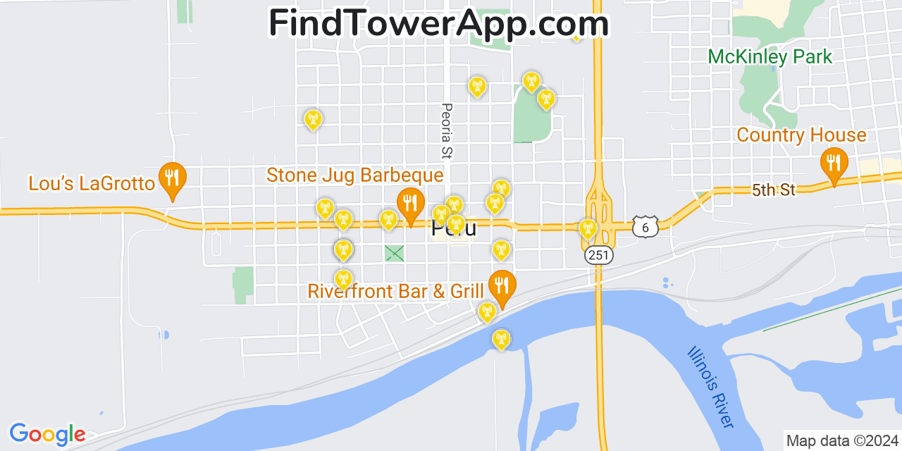 AT&T 4G/5G cell tower coverage map Peru, Illinois