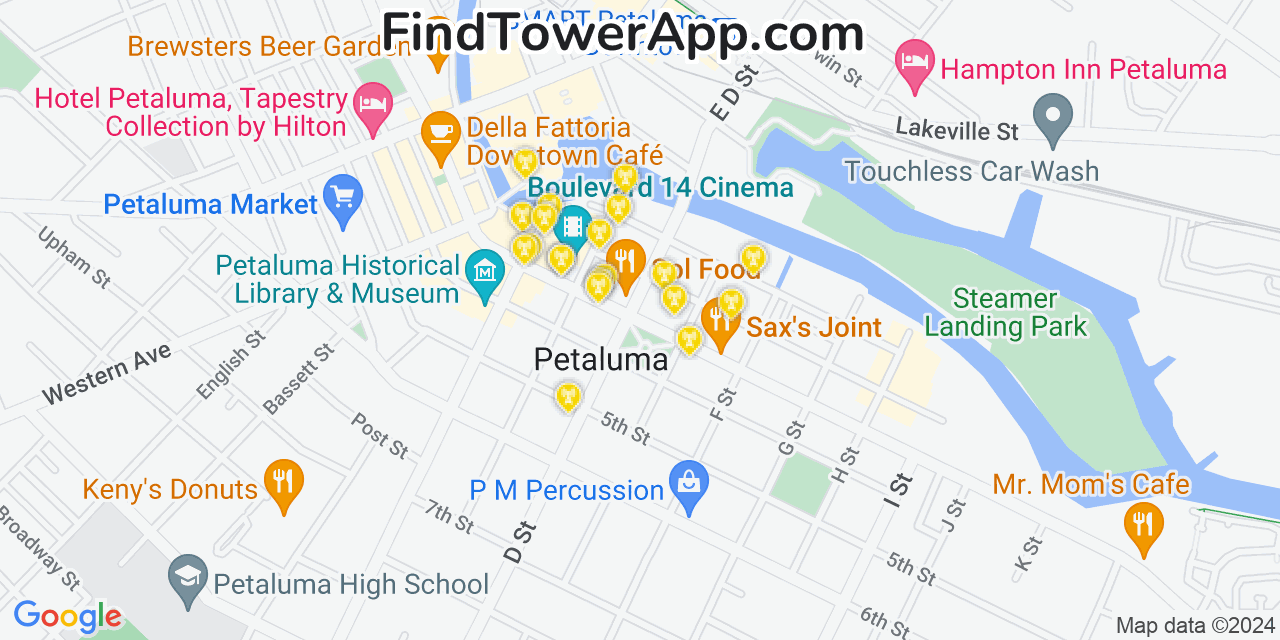 T-Mobile 4G/5G cell tower coverage map Petaluma, California