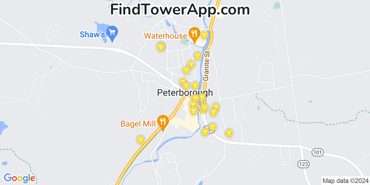 AT&T 4G/5G cell tower coverage map Peterborough, New Hampshire