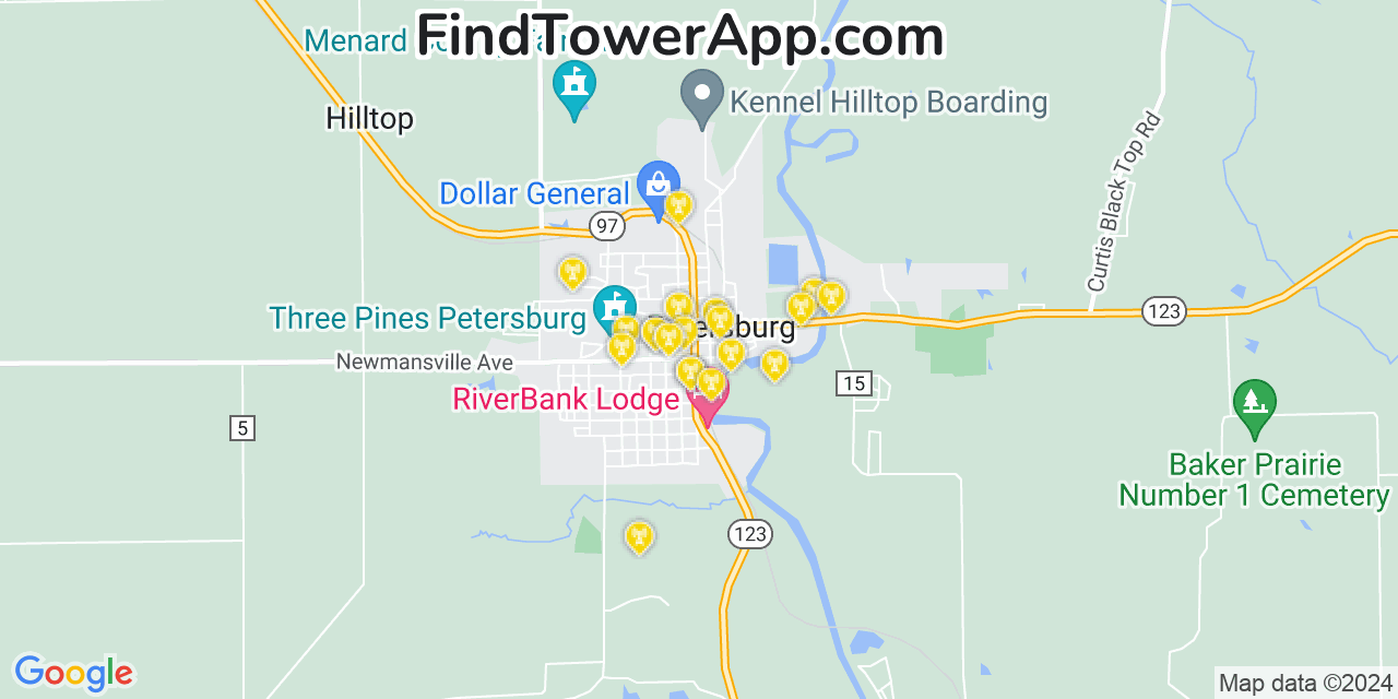 AT&T 4G/5G cell tower coverage map Petersburg, Illinois