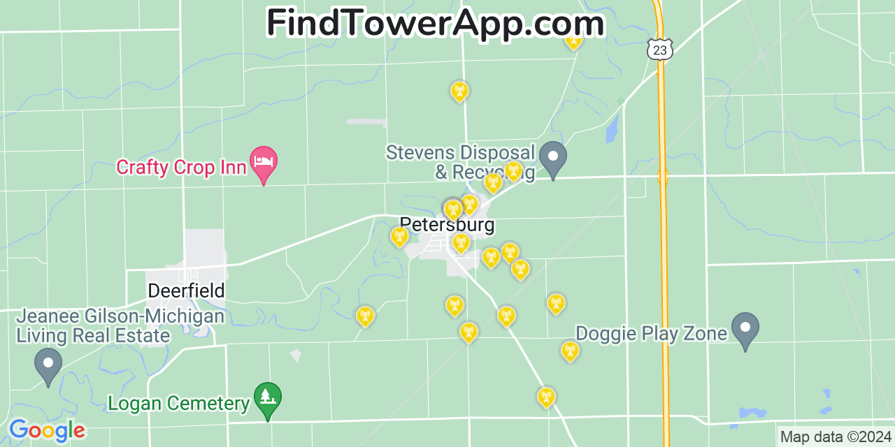 AT&T 4G/5G cell tower coverage map Petersburg, Michigan