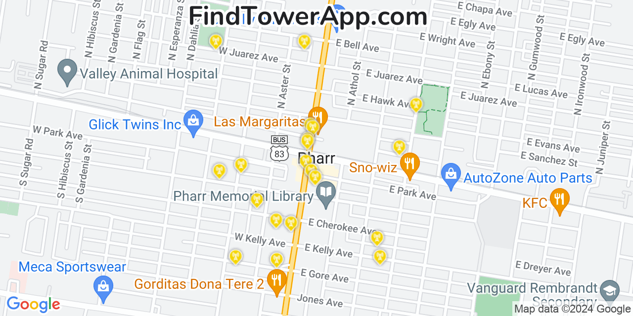 AT&T 4G/5G cell tower coverage map Pharr, Texas
