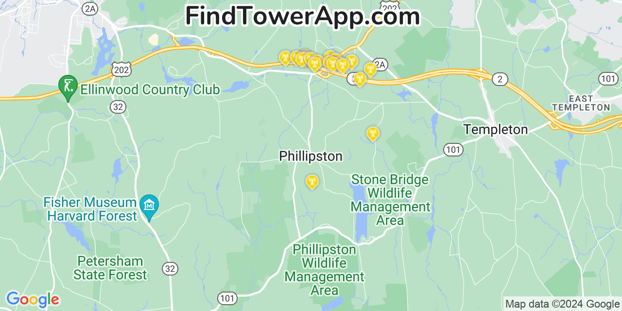 Verizon 4G/5G cell tower coverage map Phillipston, Massachusetts