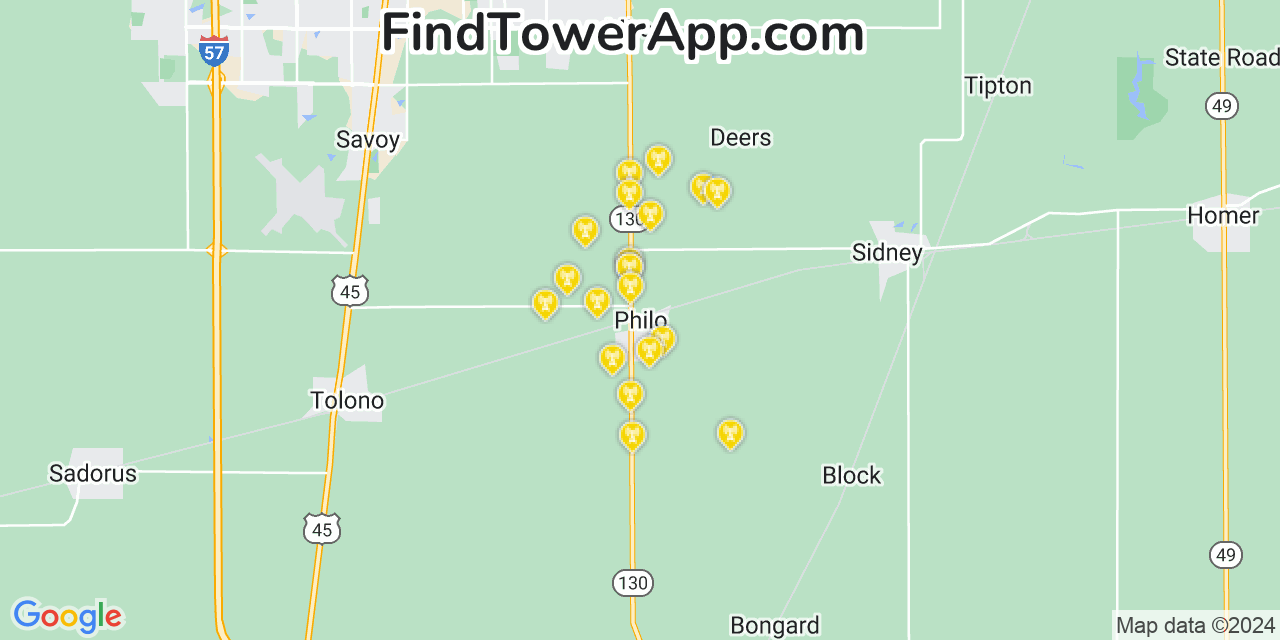 T-Mobile 4G/5G cell tower coverage map Philo, Illinois