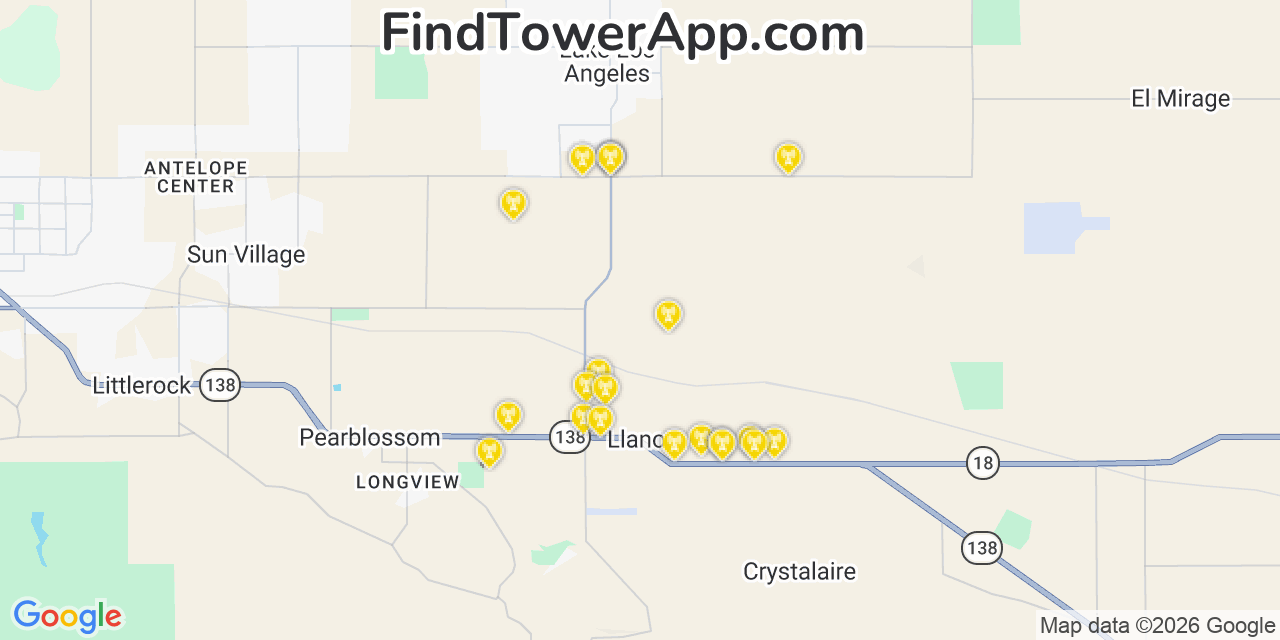 Map showing the 21 primary Verizon cell tower locations detected in Piã¯â¿Â½On Hills, California with coverage radius and signal strength indicators
