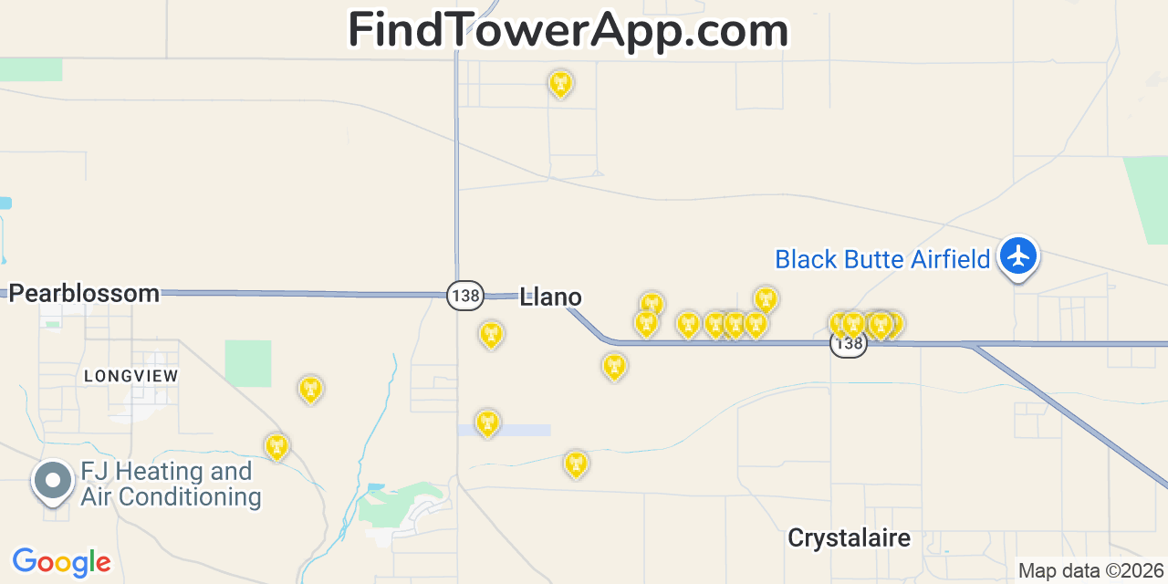 Map showing the 21 primary T-Mobile cell tower locations detected in Piãƒæ’ã‚Â¯ãƒâ€Šã‚Â¿Ãƒâ€Šã‚Â½On Hills, California with coverage radius and signal strength indicators