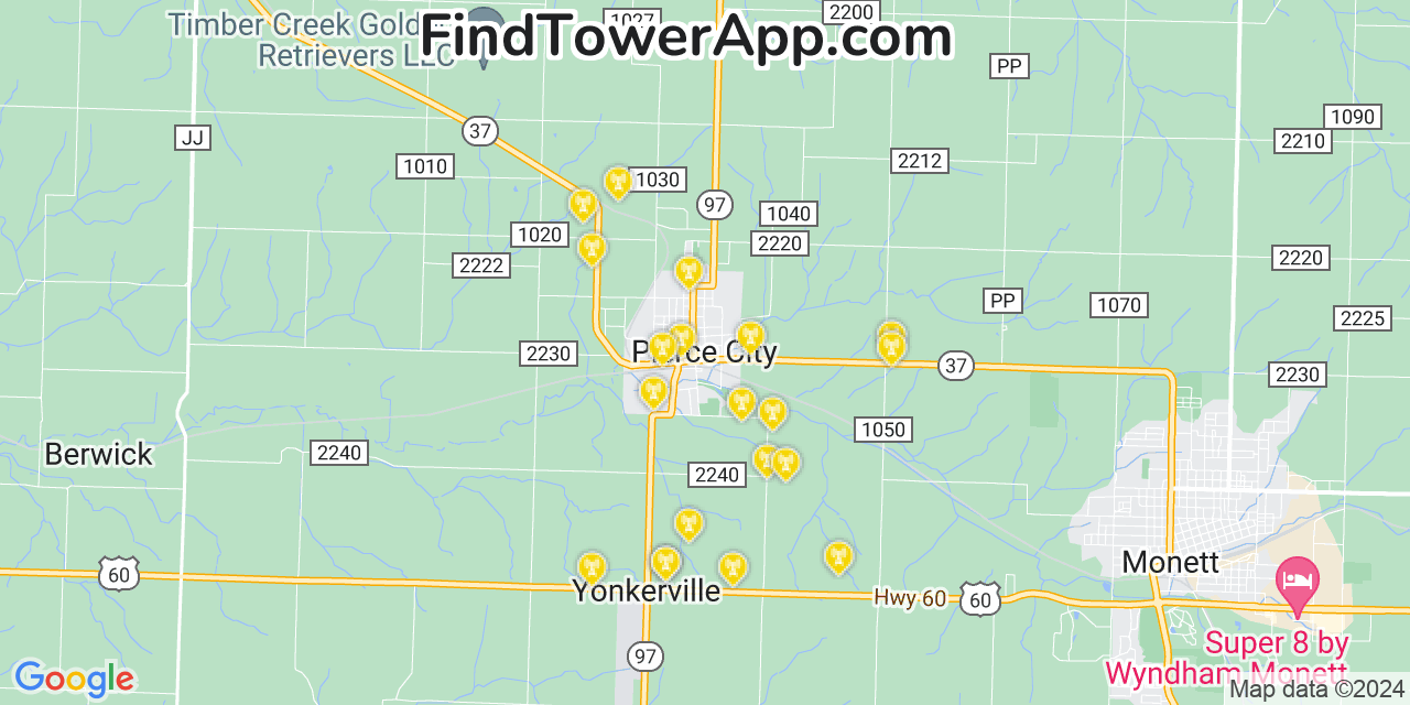 Verizon 4G/5G cell tower coverage map Pierce City, Missouri