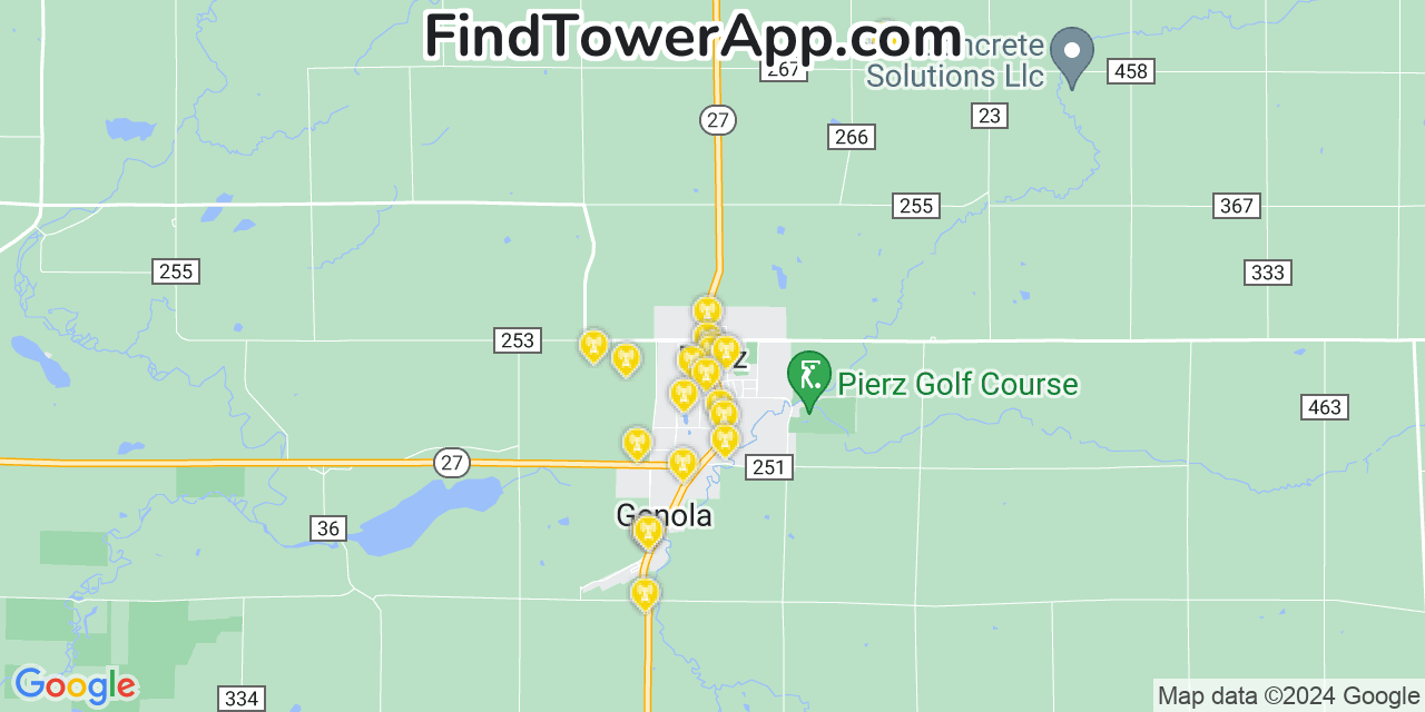 AT&T 4G/5G cell tower coverage map Pierz, Minnesota