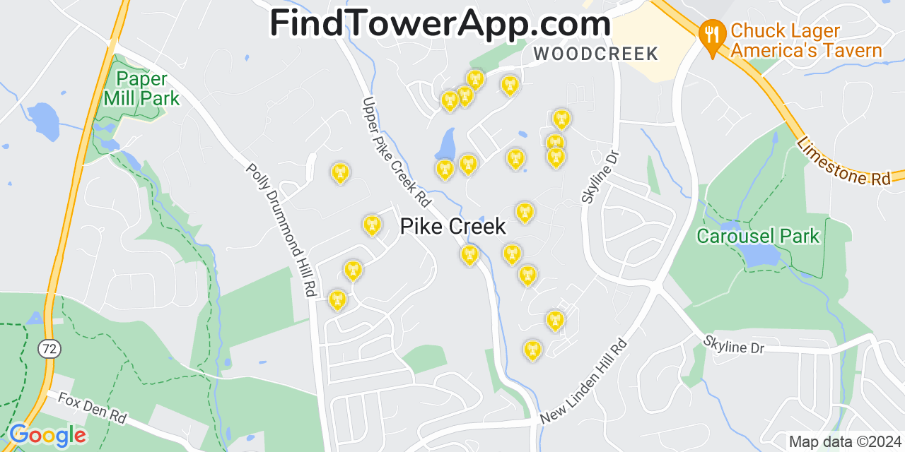 AT&T 4G/5G cell tower coverage map Pike Creek, Delaware