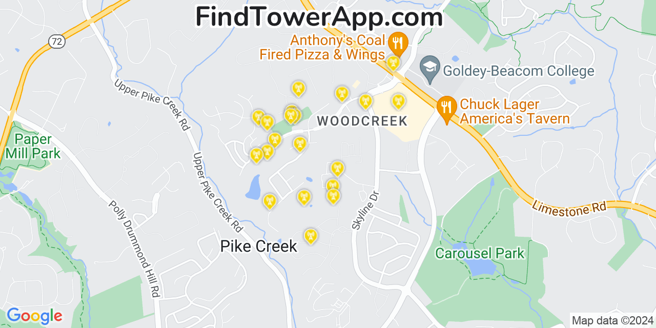 Verizon 4G/5G cell tower coverage map Pike Creek Valley, Delaware