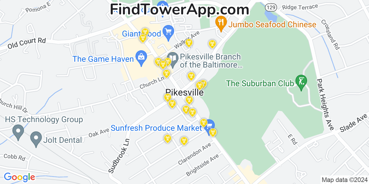 Verizon 4G/5G cell tower coverage map Pikesville, Maryland