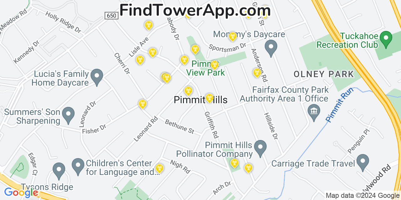 Verizon 4G/5G cell tower coverage map Pimmit Hills, Virginia