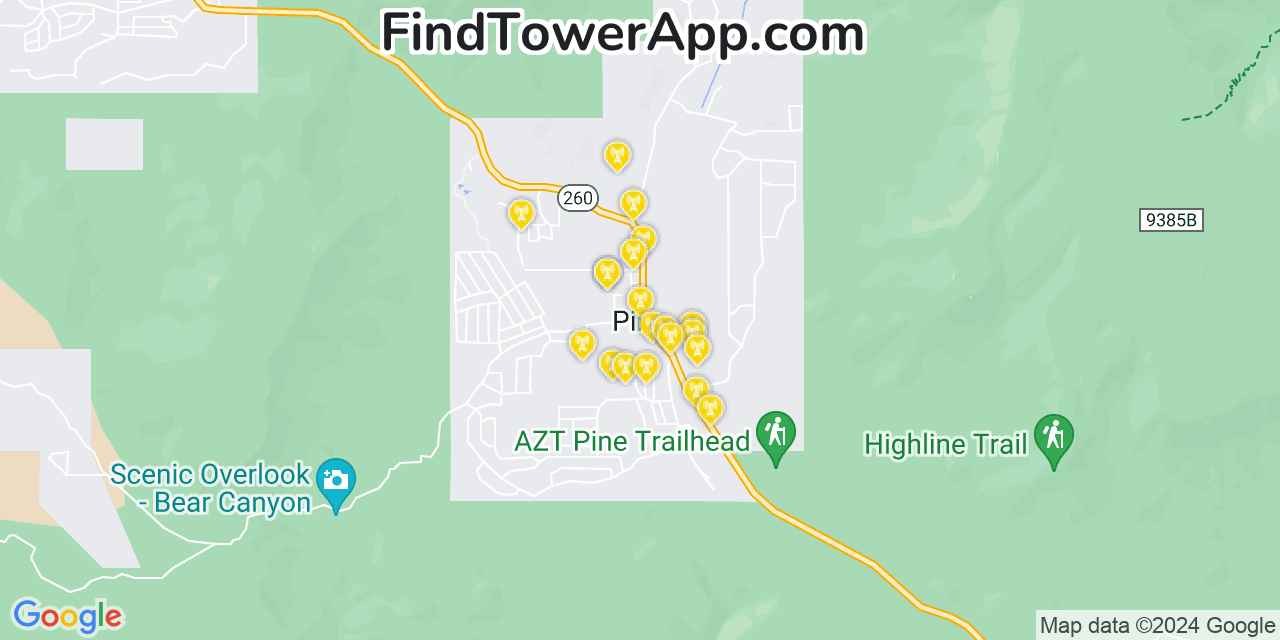 AT&T 4G/5G cell tower coverage map Pine, Arizona