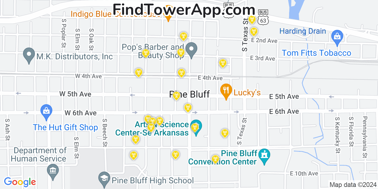 Verizon 4G/5G cell tower coverage map Pine Bluff, Arkansas