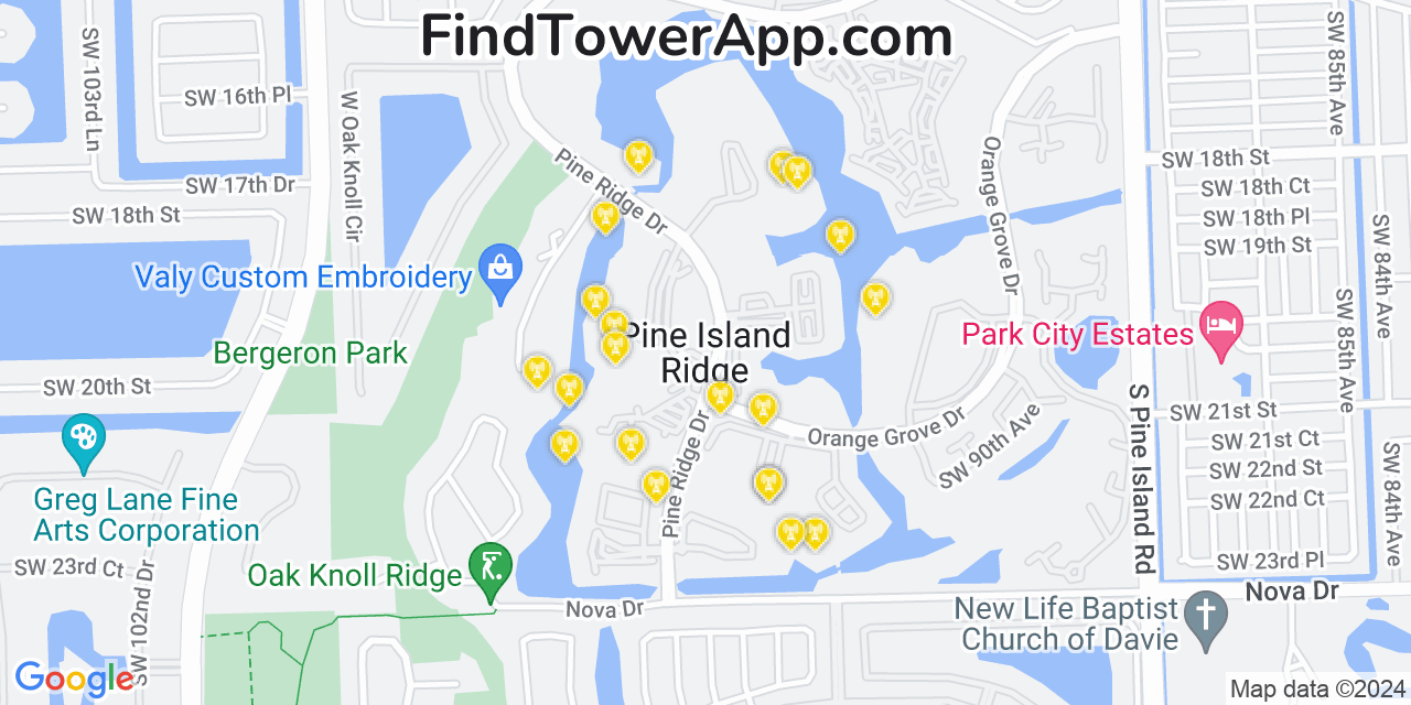 AT&T 4G/5G cell tower coverage map Pine Island Ridge, Florida