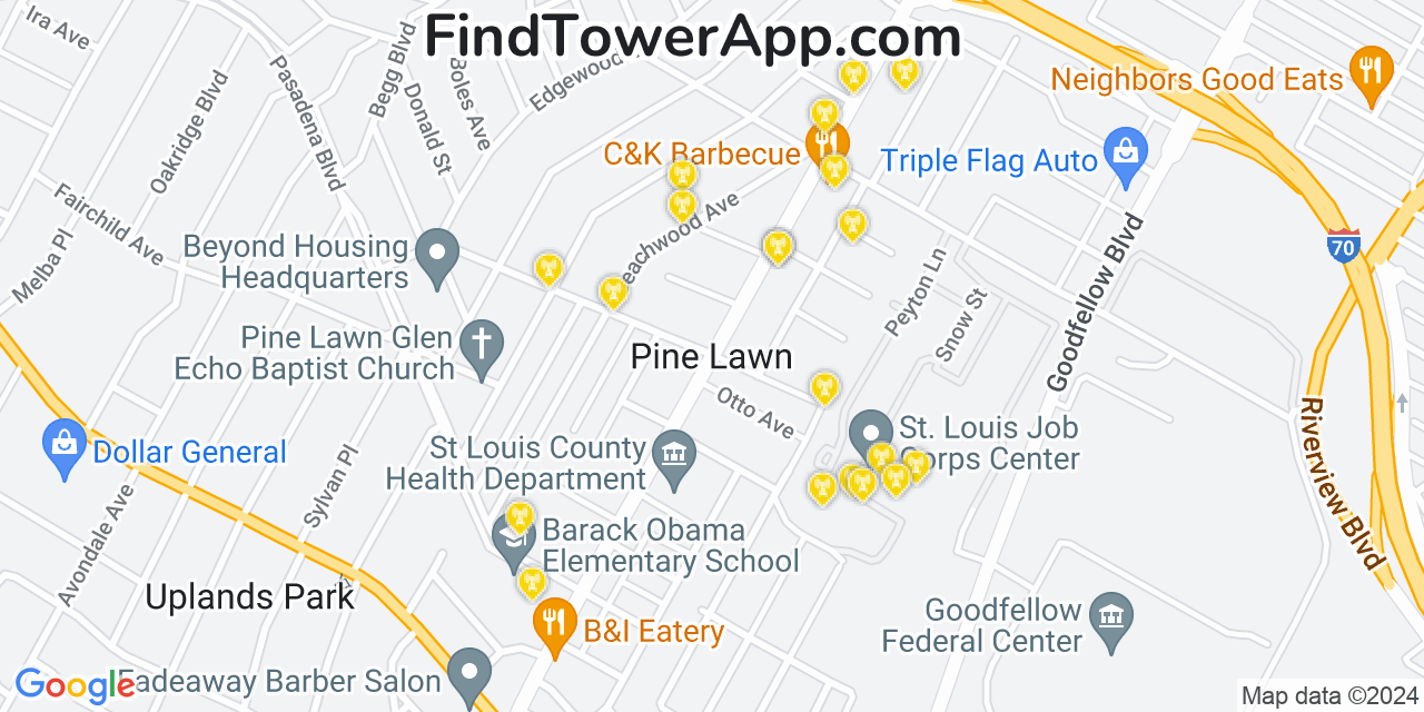 AT&T 4G/5G cell tower coverage map Pine Lawn, Missouri