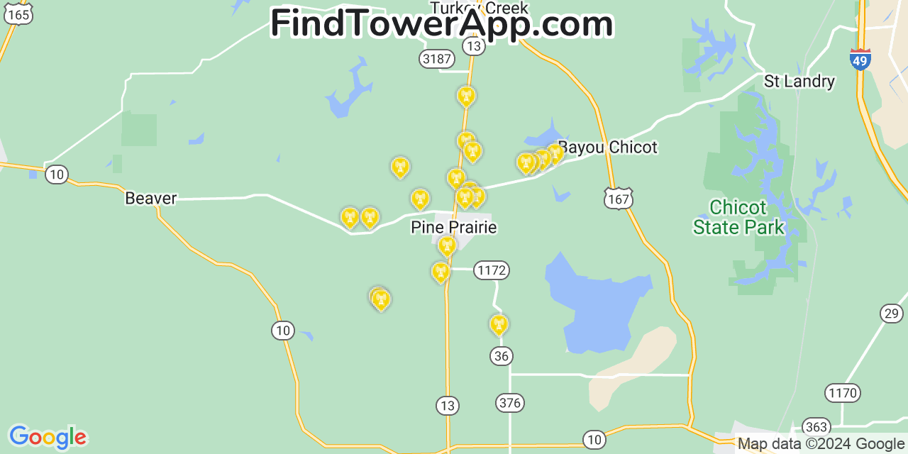 AT&T 4G/5G cell tower coverage map Pine Prairie, Louisiana