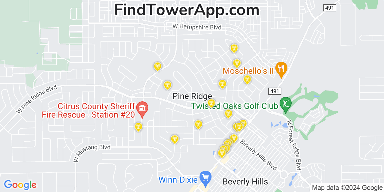 T-Mobile 4G/5G cell tower coverage map Pine Ridge, Florida