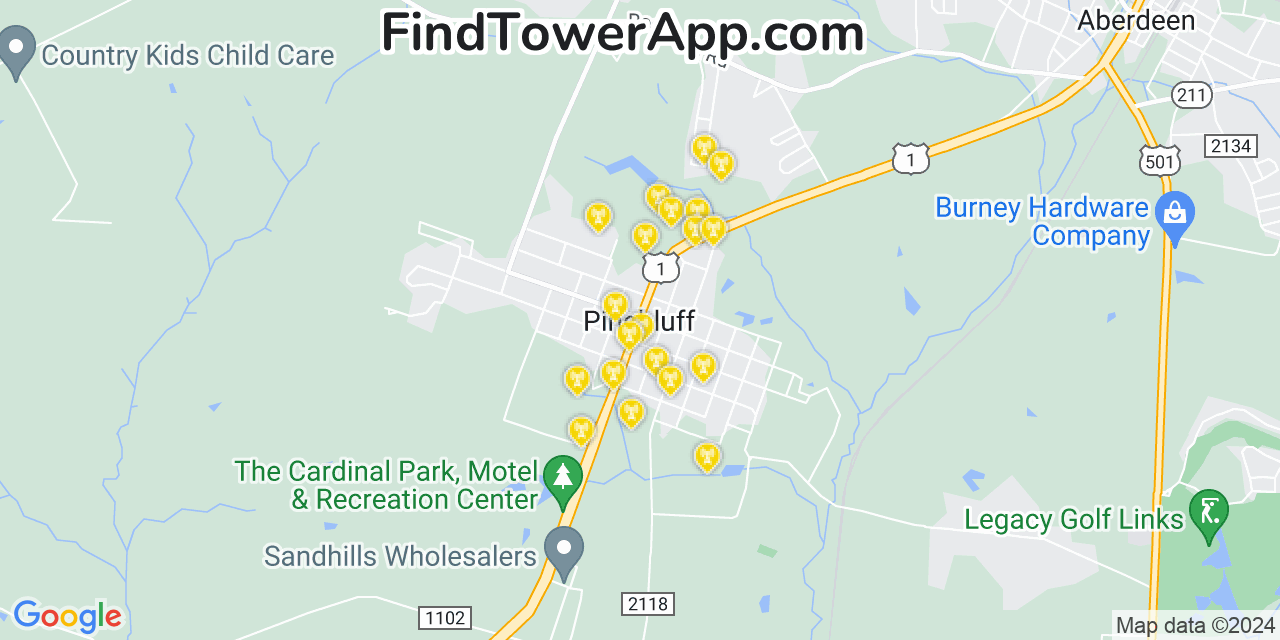 Verizon 4G/5G cell tower coverage map Pinebluff, North Carolina