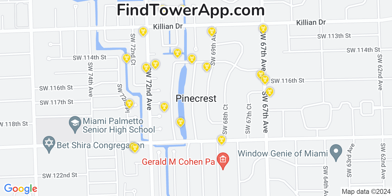 Verizon 4G/5G cell tower coverage map Pinecrest, Florida