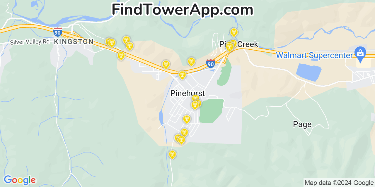 T-Mobile 4G/5G cell tower coverage map Pinehurst, Idaho