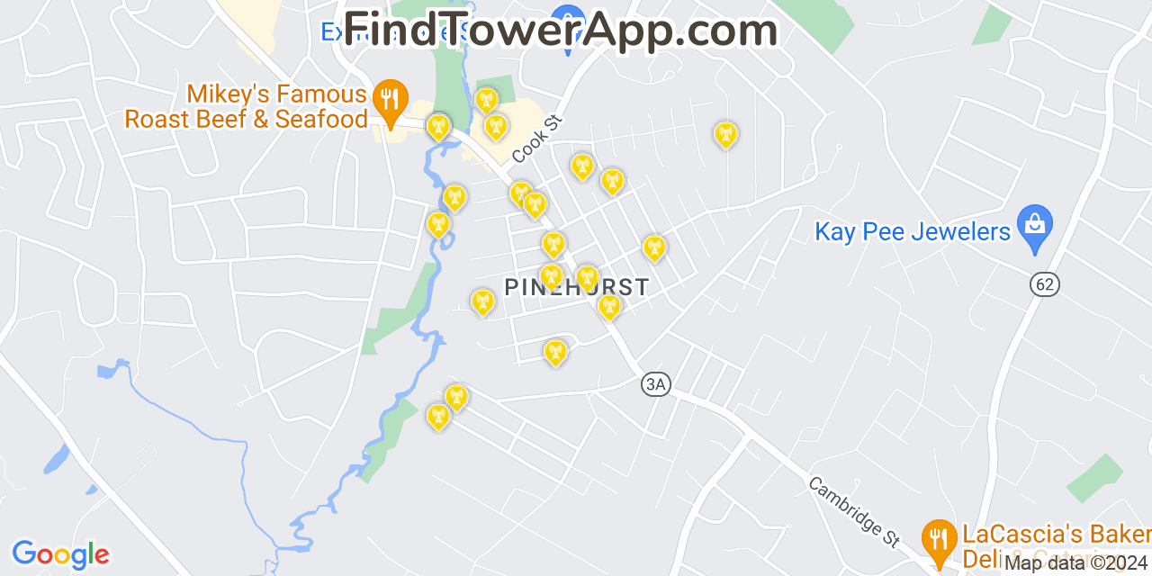 AT&T 4G/5G cell tower coverage map Pinehurst, Massachusetts