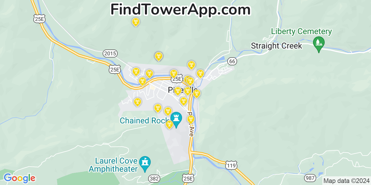 AT&T 4G/5G cell tower coverage map Pineville, Kentucky