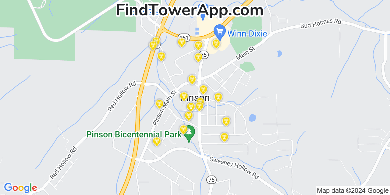 AT&T 4G/5G cell tower coverage map Pinson, Alabama