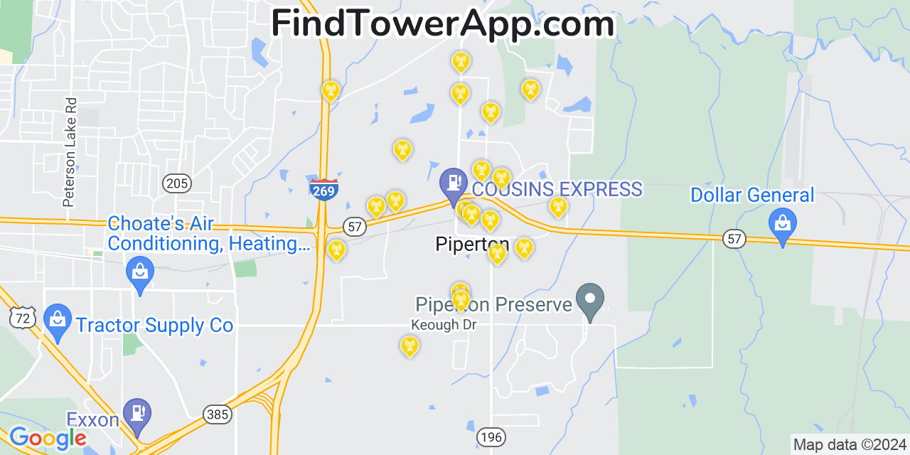 Verizon 4G/5G cell tower coverage map Piperton, Tennessee