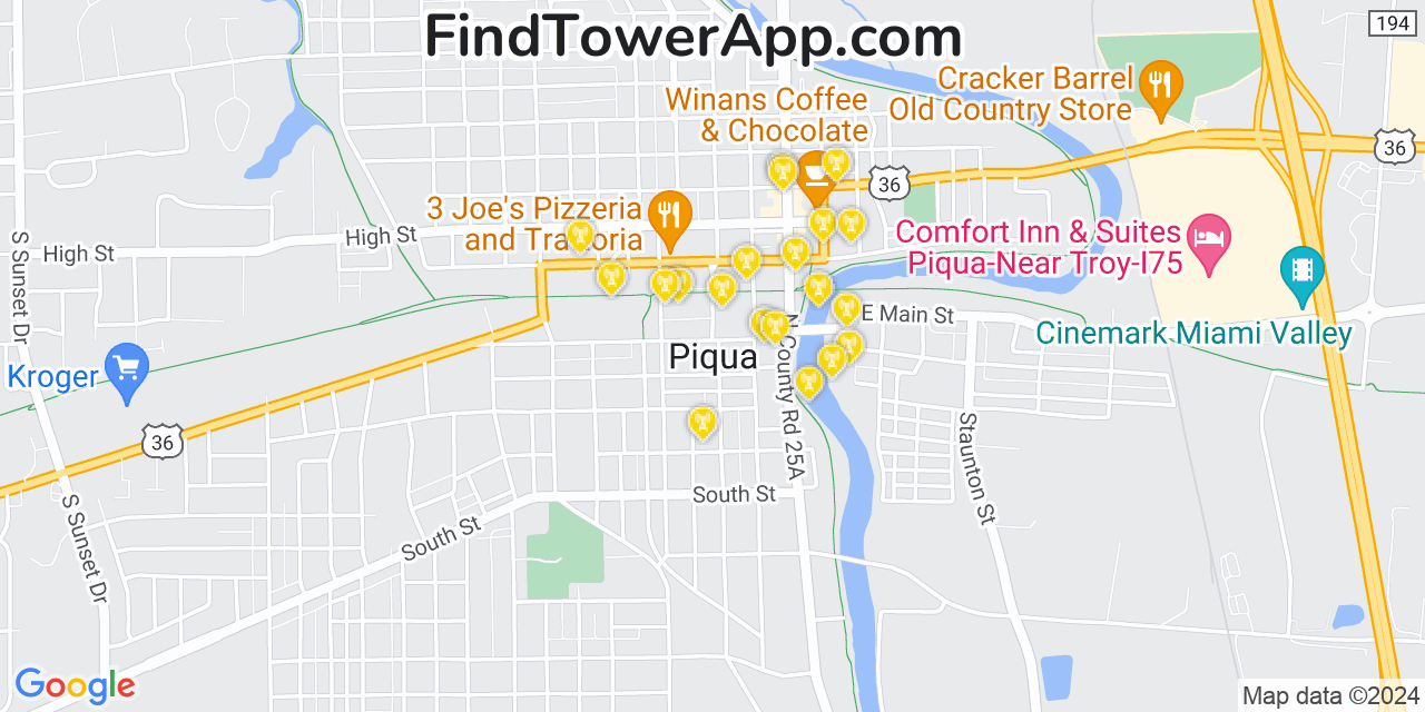 Verizon 4G/5G cell tower coverage map Piqua, Ohio