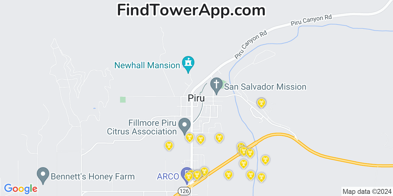 Verizon 4G/5G cell tower coverage map Piru, California