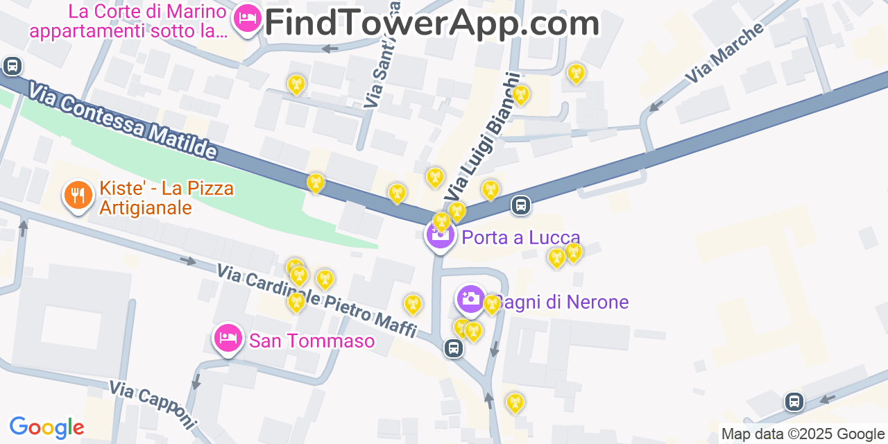 Pisa Cell Towers, Italy - FindTower App Coverage Maps