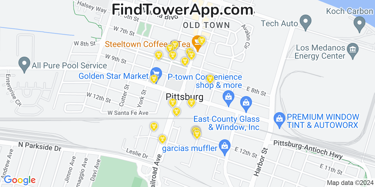 Verizon 4G/5G cell tower coverage map Pittsburg, California