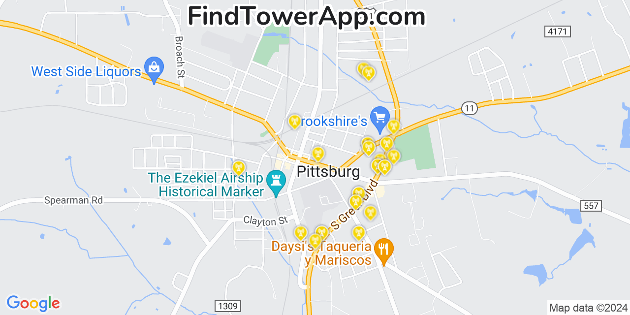 AT&T 4G/5G cell tower coverage map Pittsburg, Texas