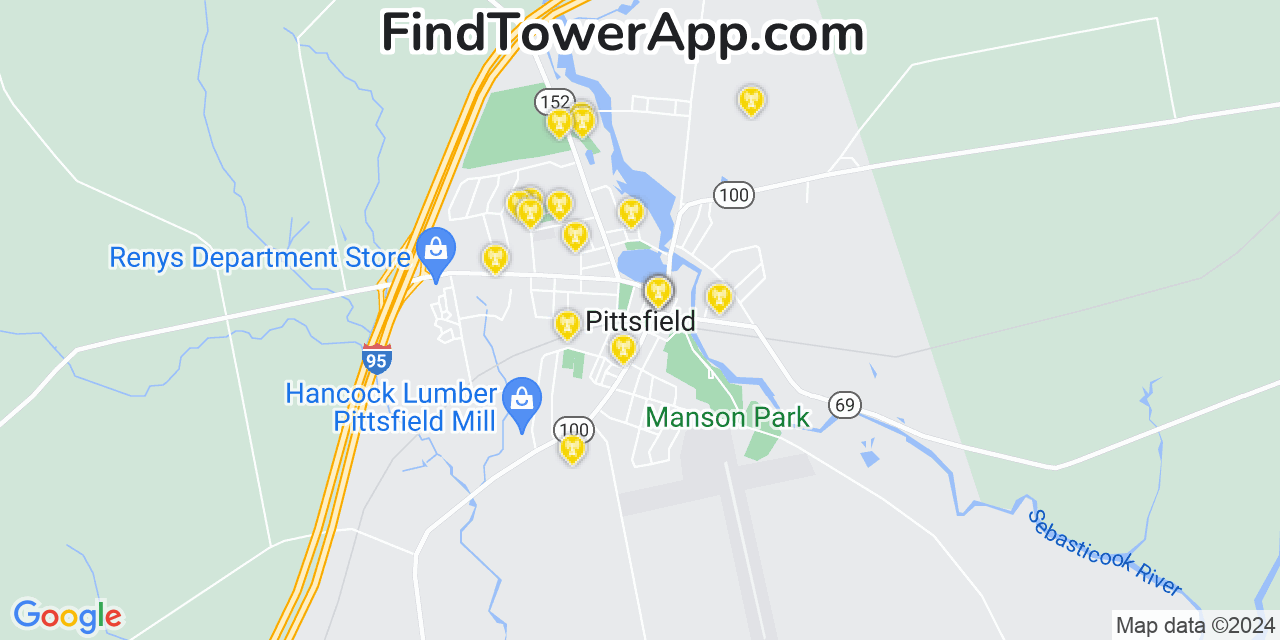 AT&T 4G/5G cell tower coverage map Pittsfield, Maine