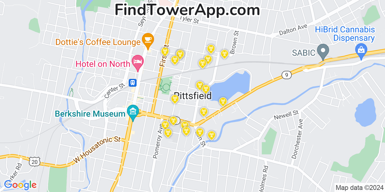 AT&T 4G/5G cell tower coverage map Pittsfield, Massachusetts