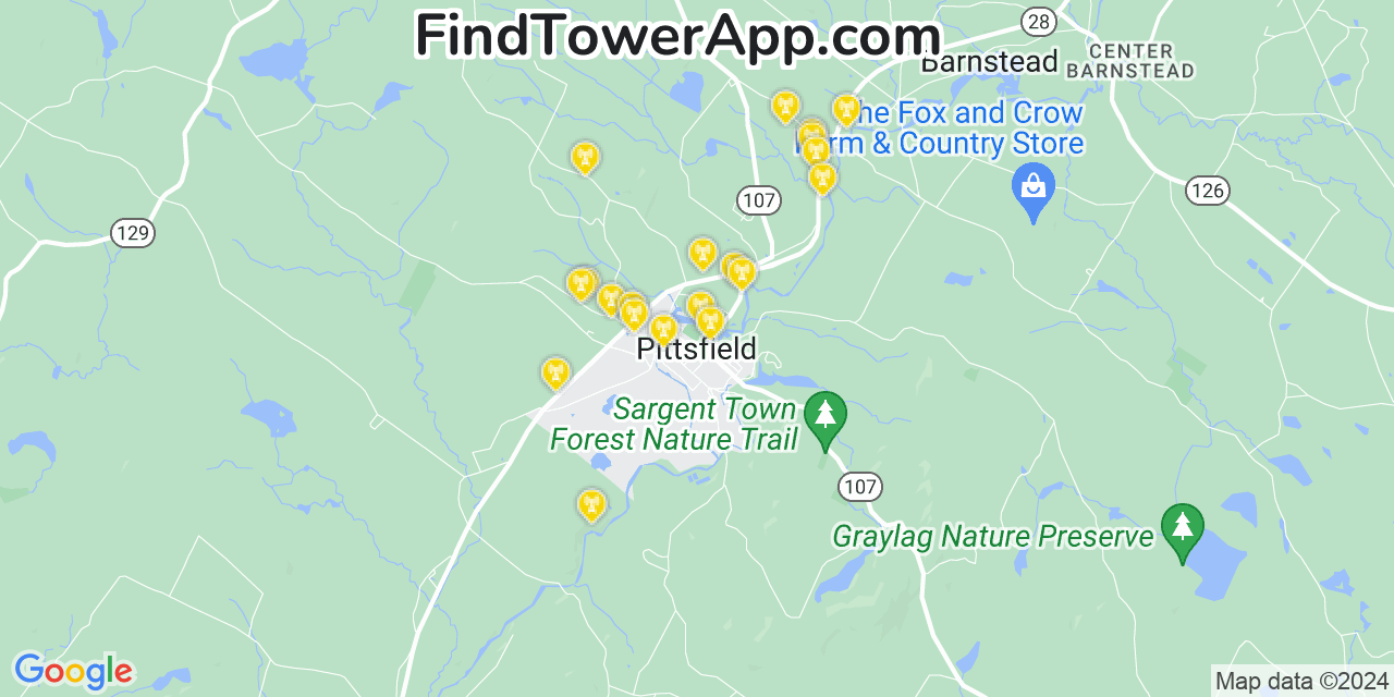 AT&T 4G/5G cell tower coverage map Pittsfield, New Hampshire